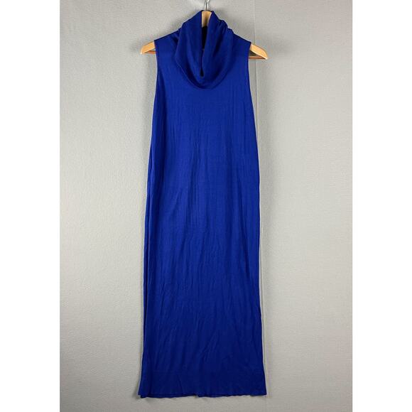 Zara Knit Cowl Neck Midi Dress Womens Medium Blue Sleeveless Minimal Lightweight - Picture 1 of 13